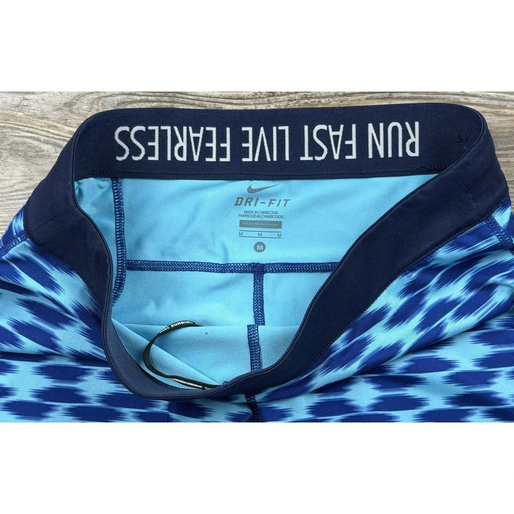 Nike Dri Fit Pants Leggings‎ Blue Run Fast Live Fearless Capri Cropped Size Med